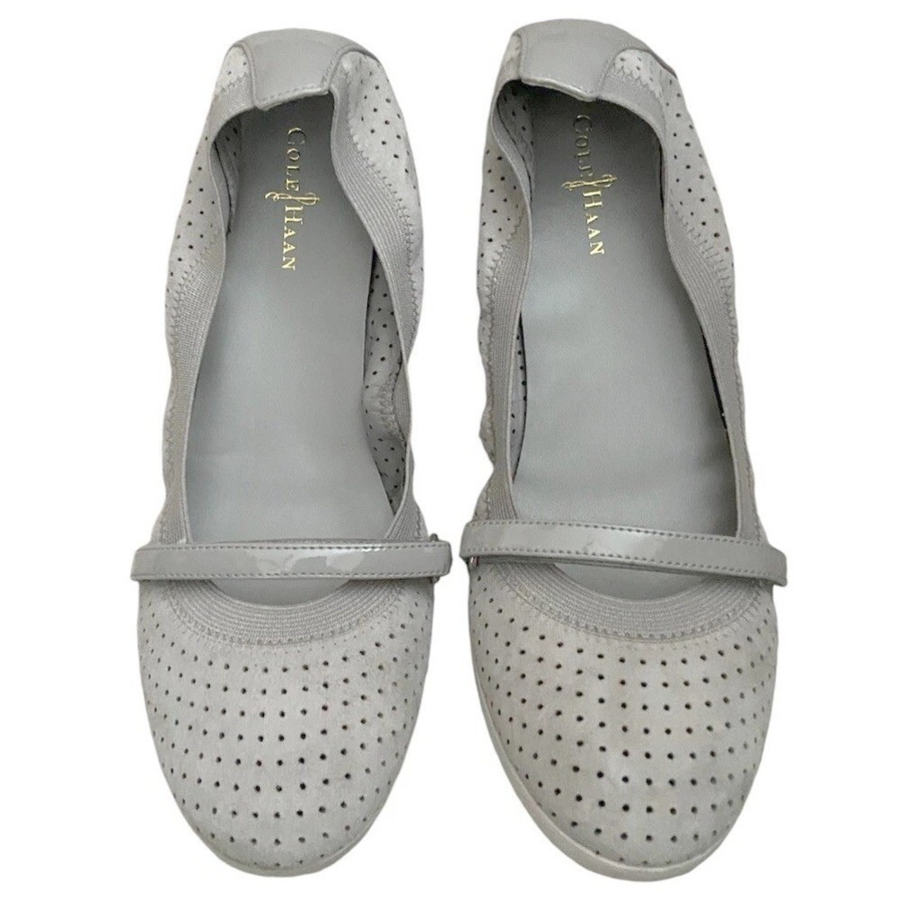 Cole Haan Gray Perforated Leather Mary Jane Flats Women's 8.5B Comfort